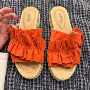 Van Eli Orange Ruffle Sandals